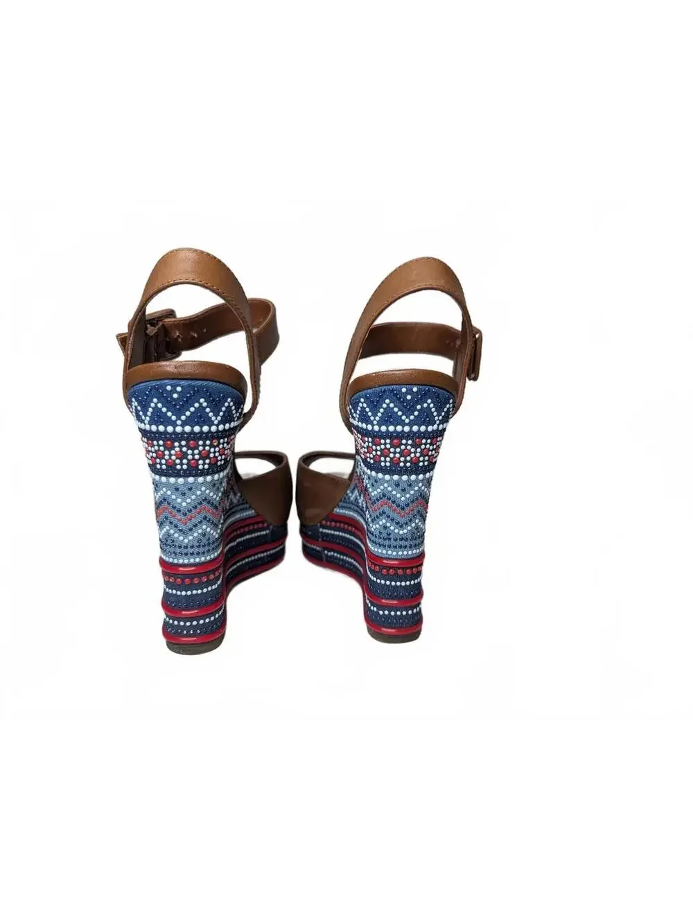 Gianni Bini Embroidered Platform Wedge Sandal with Faux-Leather Straps Size 7.5